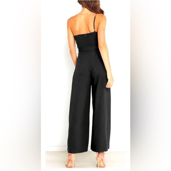 Caracilia Chic Black One-Shoulder Cropped Jumpsuit with Tie Waist Size Small NWT - Picture 6 of 11